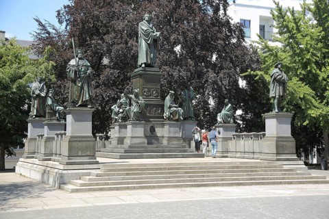 Martin Luther Monument with figures and statues