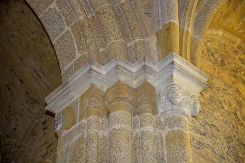 Detail of a column on the upper floor of the Romanesque double chapel