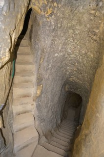 Staircase carved out of the sandstone inside the rock castle Valecov