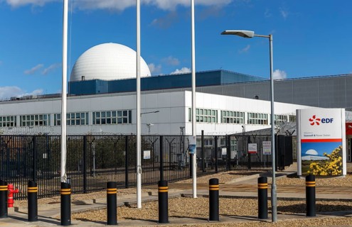 White dome PWR Pressurised Water Reactor EDF sign
