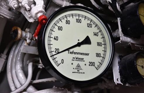 Depth gauge in a submarine in Kiel