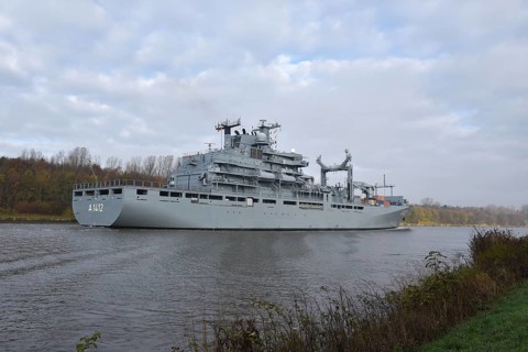German Navy supply ship in the Kiel Canal