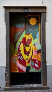 Colourfully painted door