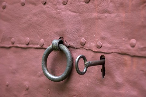 Knocker and key of a late medieval sacristy door