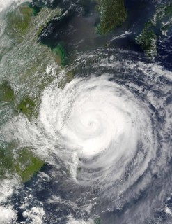 The MODIS instrument aboard NASA's Terra satellite captured this true-color image of Typhoon Rananim on August 12 at 2:40 UTC. At the time this image was taken