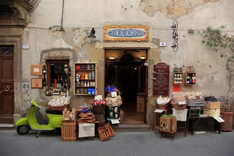 Delicatessen in the Via Roma alley in the old town of Pitigliano