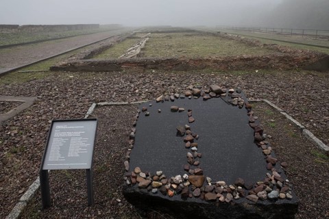 Memorial plaque for the people in Block 45 at beech forest Concentration Camp