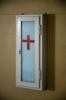 Old medicine cabinet in the crematorium of the camp