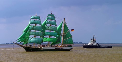 Tall ship Alexander von Humboldt I on the Outer Weser near Bremerhaven