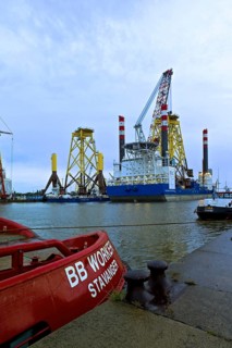 Working vessel for offshore wind turbines in Kaiserhafen three