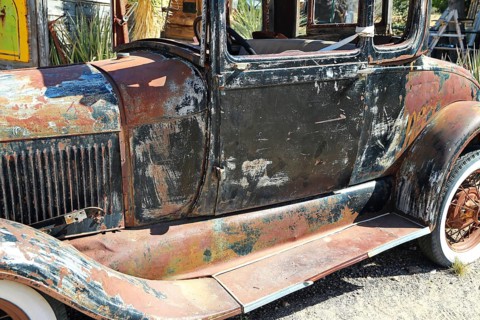 Vintage cars at the Hackberry General Store on historic Route 66. Kingman