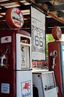 Antique gas pumps at Hackberry General Store on historic Route 66. Kingman