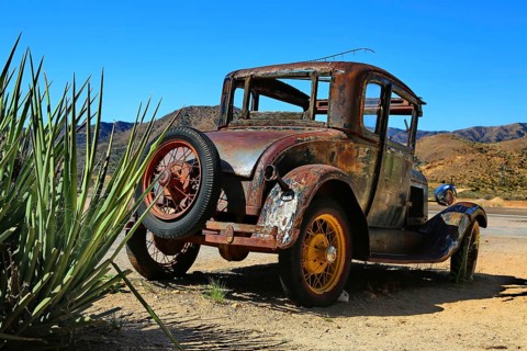Vintage cars at the Hackberry General Store on historic Route 66. Kingman