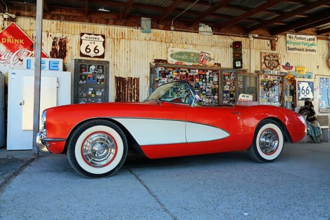 Corvette at the Hackberry General Store on historic Route 66. Kingman