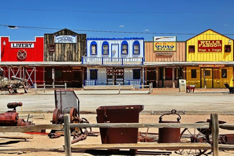 Western town in Seligman on historic Route 66 in the Wild West. Seligman