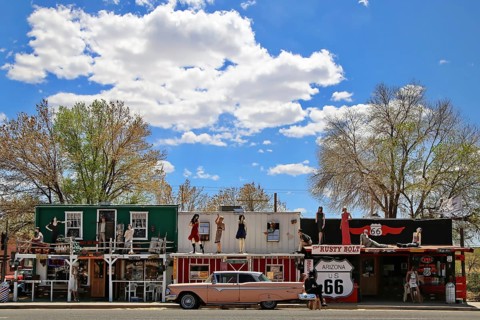 Western town in Seligman on historic Route 66 in the Wild West. Seligman