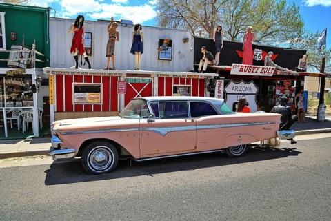 Western town in Seligman on historic Route 66 in the Wild West. Seligman