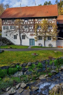 Half-timbered house with espalier trees