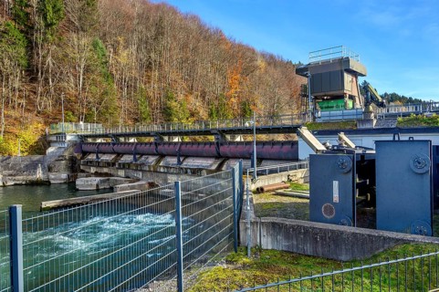 The Iller barrage 5 Fluhmuehle with fish ladder near Altusried