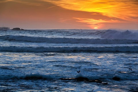 Waves at sunset on the Atlantic Ocean