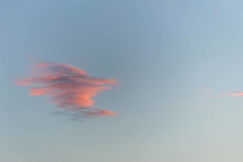 Sky of pink and orange clouds in the evening at sunset. Alsace