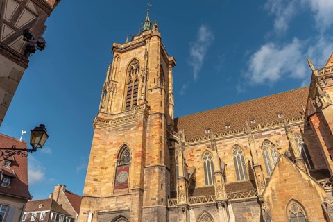 The collegiate church of Saint-Martin on the Place de la Cathedrale in the town of Colmar. Alsace