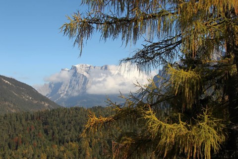 View of the Zugspitze massif in autumn