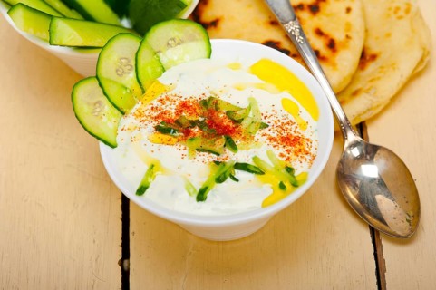 Arab middle east salatit laban wa kh'yar Khyar Bi Laban goat yogurt and cucumber salad