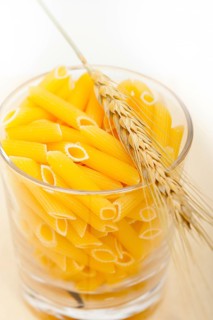 Short Italian pasta penne with durum wheat grains