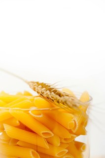 Short Italian pasta penne with durum wheat grains