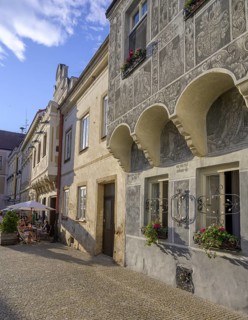 Historic old town with sgraffito houses at Besjdka pub