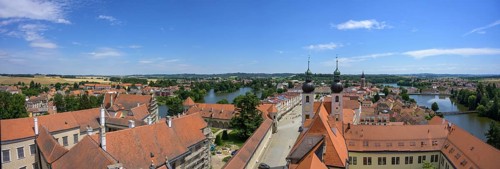 View of the old town with towers from the tower of the church sv. Jakuba Church Jmena Jezis