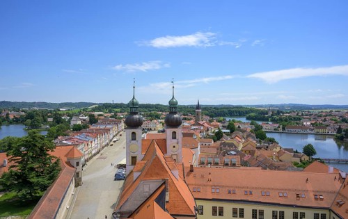 View of the old town with towers from the tower of the church sv. Jakuba Church Jmena Jezis