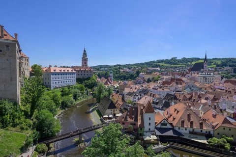 View of the old town with castle and tower Zamecka vez