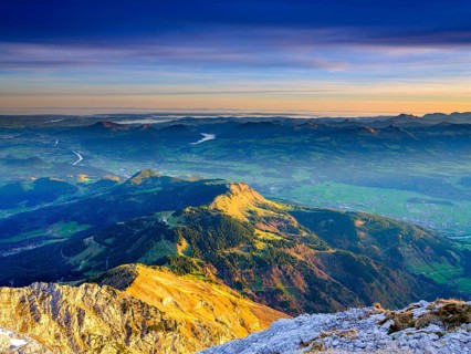 View from the summit of Hoher Goell of the Rossfeld and the Salzach valley