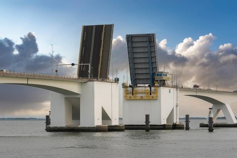 Opened shipping channel of the Zeeland Bridge