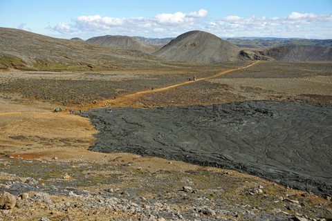 Solidified lava and tourists