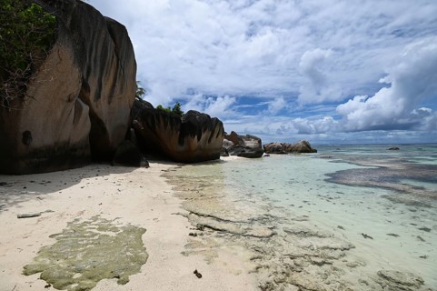 Granite rocks on the beach of Anse Source dArgent