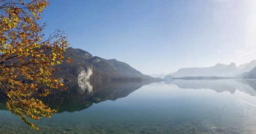 View of the Falkensteinwand at Lake Wolfgangsee