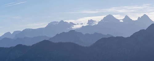 View from Mount Katrin in the Katergebirge to the Dachstein massif