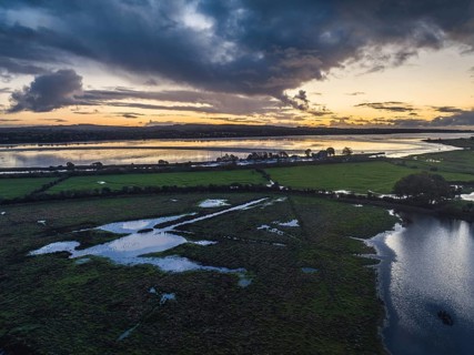 Blue Hour over RSPB Exminster and Powderham Marshes from a drone