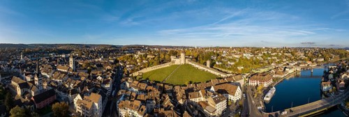 Aerial view of the town of Schaffhausen with the Munot town fortress