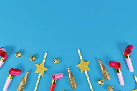 Party flat lay with blowouts