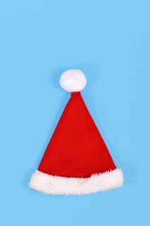 Red Santa hat on blue background