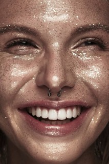 Portrait of a girl with emotion on her face. Photo taken in studio