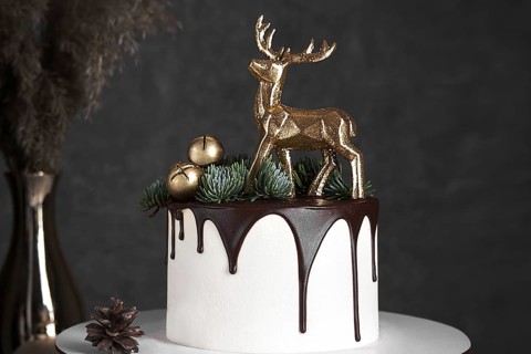 New Year's sponge cake with Christmas accessories