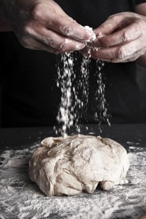 Cooking dough by elderly woman cook hands for homemade pastry bread