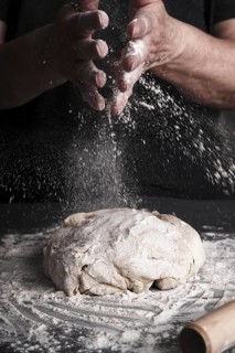 Cooking dough by elderly woman cook hands for homemade pastry bread