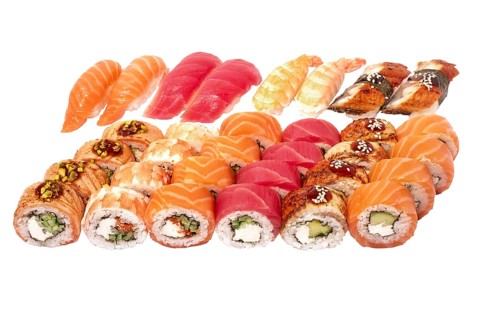 Set of sushi set isolate on a white background. Japanese restaurant menu
