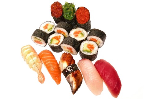 Set of sushi set isolate on a white background. Japanese restaurant menu